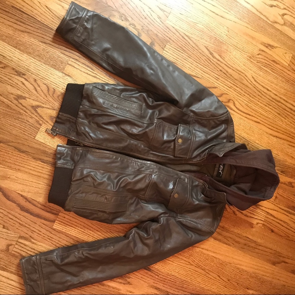 Black rivet leather bomber style jacket